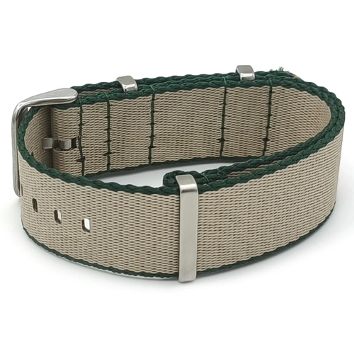 Dokuma Tekstil Saat Kordonu 20-22mm Bej Ye�il 1.6mm Kal�nl�k