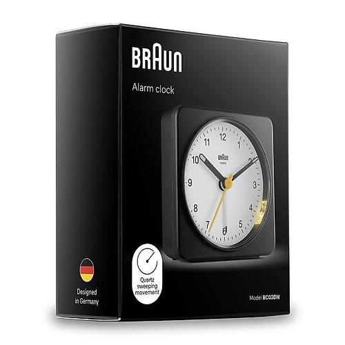 BRAUN BC03BW S�YAH-BEYAZ KLAS�K SEYAHAT ANALOG ALARMLI MASA SAAT�