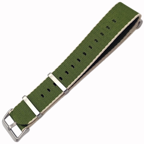 Dokuma Tekstil Saat Kordonu 22mm Yeil Bej 1.6mm Kalnlk