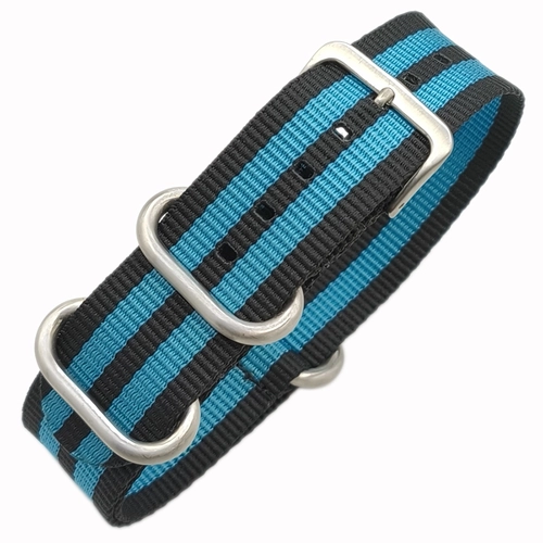 Dokuma Tekstil Saat Kordonu 22mm Mavi Siyah 1mm Kal�nl�k