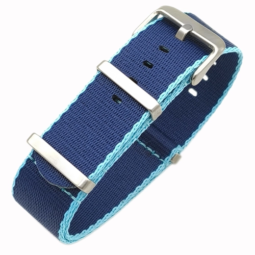 Dokuma Tekstil Saat Kordonu 20-22mm Lacivert Turkuaz 1.6mm Kal�nl�k