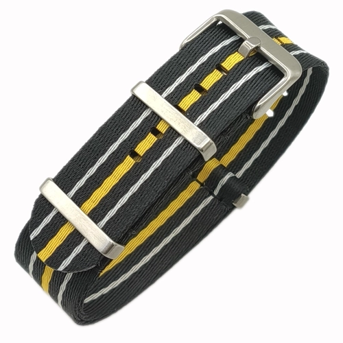 Dokuma Tekstil Saat Kordonu 22mm Siyah Sar� Beyaz 1mm Kal�nl�k