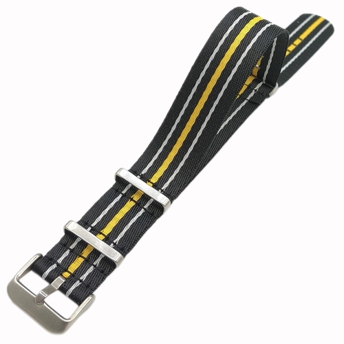 Dokuma Tekstil Saat Kordonu 22mm Siyah Sar� Beyaz 1mm Kal�nl�k