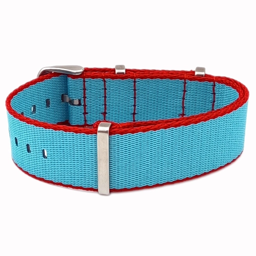 Dokuma Tekstil Saat Kordonu 20-22mm Turkuaz K�rm�z� 1.6mm Kal�nl�k