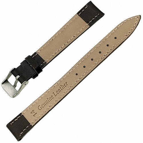 Saat Kordonu Hakiki Deri Yerli �retim 14mm Koyu Kahverengi Desensiz