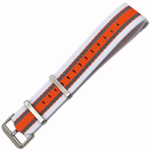 Dokuma Tekstil Saat Kordonu 20-22mm Beyaz Turuncu Ye�il 1.4mm Kal�nl�k