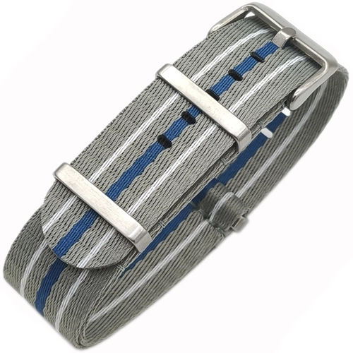 Dokuma Tekstil Saat Kordonu 22mm Gri Beyaz Mavi 1mm Kal�nl�k