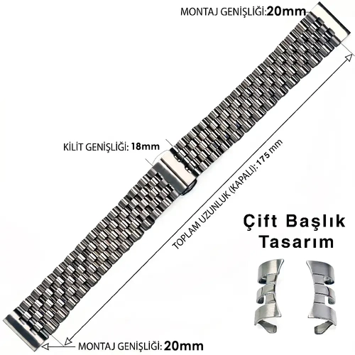 20mm Universal Jubilee Model Solid �elik Saat Kordonu �ift Ba�l�k