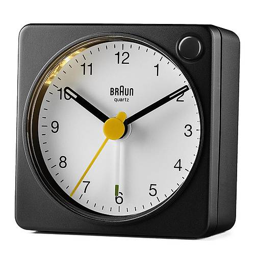 BRAUN BC02XBW S�YAH-BEYAZ KLAS�K SEYAHAT ANALOG ALARMLI MASA SAAT�