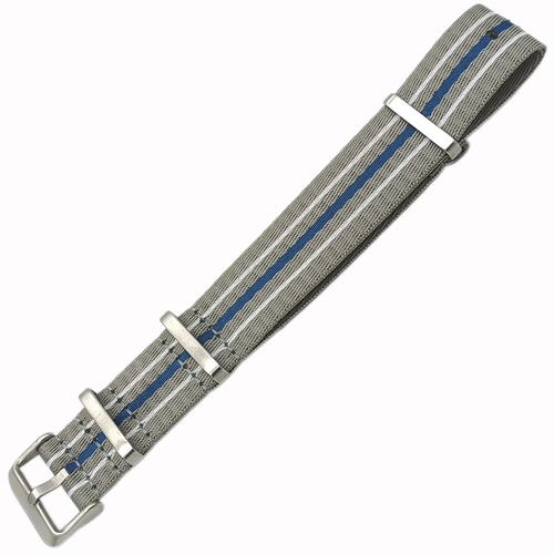 Dokuma Tekstil Saat Kordonu 22mm Gri Beyaz Mavi 1mm Kal�nl�k