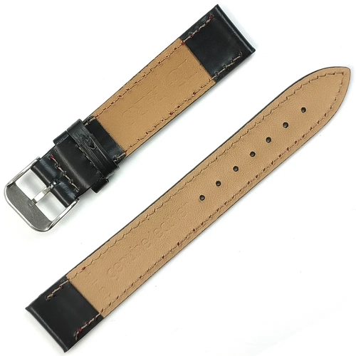 Saat Kordonu Hakiki Deri Yerli retim 18mm Siyah Desensiz Krmz Diki