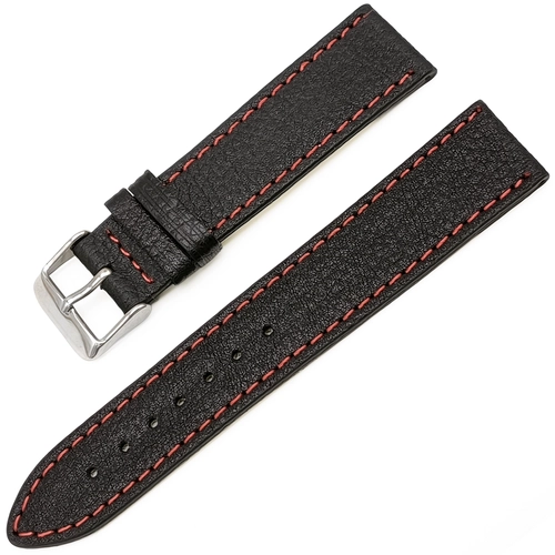 Saat Kordonu Hakiki Deri Yerli �retim 20mm Siyah Rolax Desen K�rm�z� Diki�