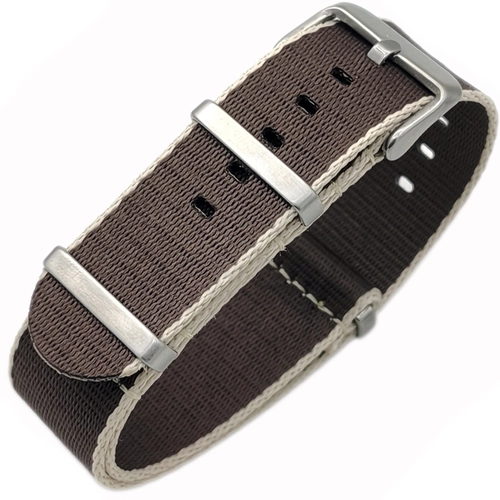 Dokuma Tekstil Saat Kordonu 20-22mm Kahve Bej 1.6mm Kal�nl�k