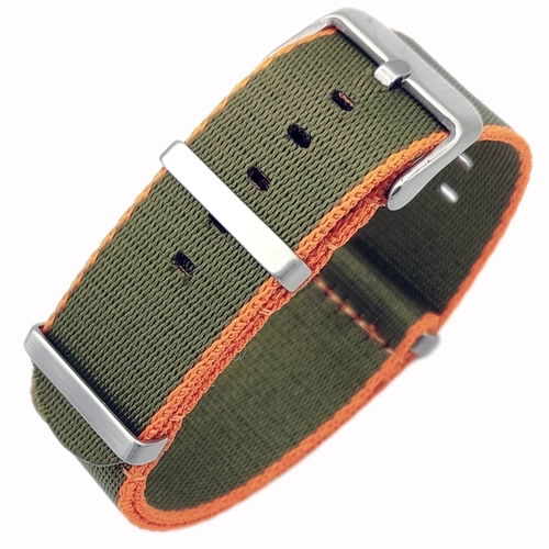 Dokuma Tekstil Saat Kordonu 20-22mm Ye�il Turuncu 1.6mm Kal�nl�k