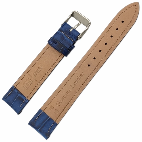 Saat Kordonu Hakiki Deri Yar Bombeli Dikili 18mm Yerli retim Lacivert Dikili Kroko Desen