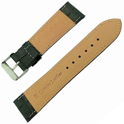 Saat Kordonu Hakiki Deri Yerli �retim 22mm Siyah Kroko Desen Bombeli