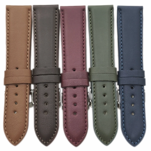 Saat Kordonu Hakiki Deri Yerli retim 22mm Bombeli Dikili 5 Renk Seenek