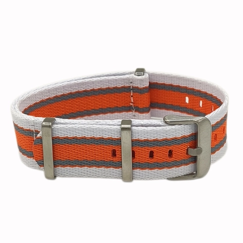 Dokuma Tekstil Saat Kordonu 20-22mm Beyaz Turuncu Ye�il 1.4mm Kal�nl�k
