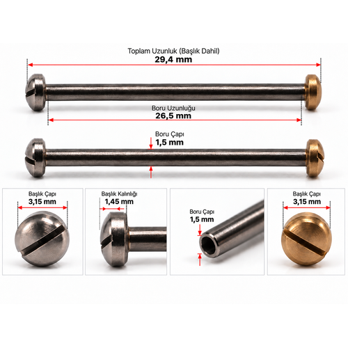29,4 mm �elik Borulu Vidal� Saat Kordonu Montaj Pimi