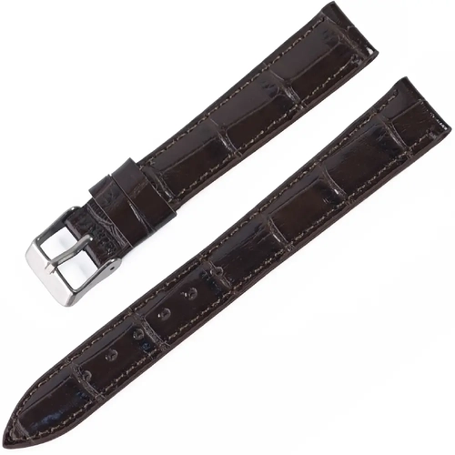 16mm Hakiki Deri Bombeli Saat Kordonu �ok Koyu Kahve Kroko Desen