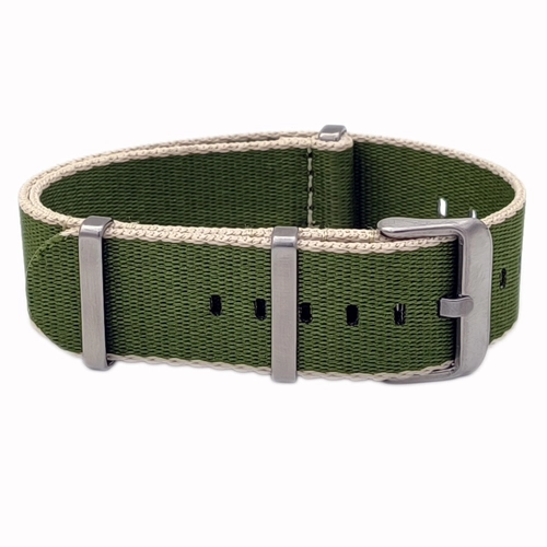 Dokuma Tekstil Saat Kordonu 22mm Yeil Bej 1.6mm Kalnlk