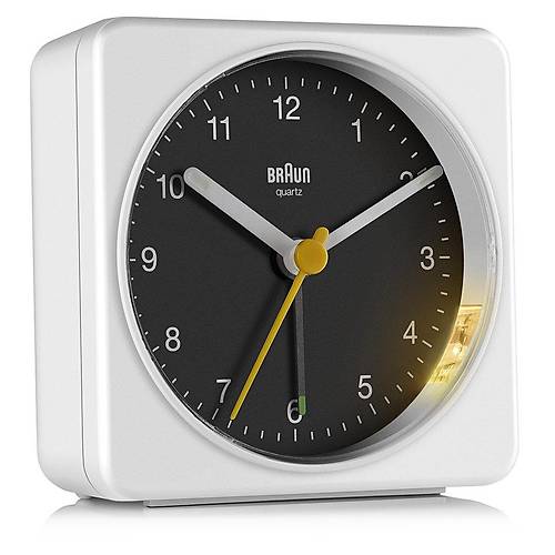 BRAUN BC03WB BEYAZ-S�YAH KLAS�K SEYAHAT ANALOG ALARMLI MASA SAAT�