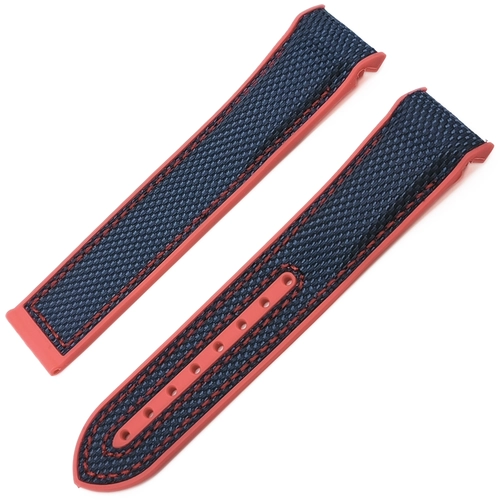 Omega Seamaster Uyumlu Krmz Kenarl Mavi Kanvas Silikon Saat Kordonu