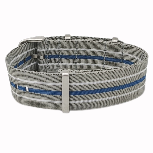 Dokuma Tekstil Saat Kordonu 22mm Gri Beyaz Mavi 1mm Kal�nl�k