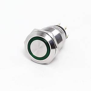 19mm 220V Ye�il I��kl� Kal�c� Metal Buton IP67 J19-372-GD2 BUTTO