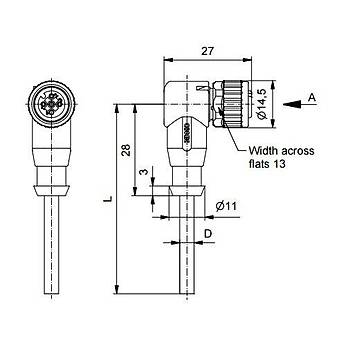 M12 4 Pinli 2m Kablolu 90 Derece Konnektr 43-10188 CONEC