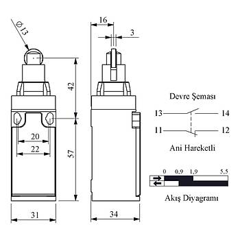 L3K13MUM331 Makaralı Pimli Limit Switch EMAS