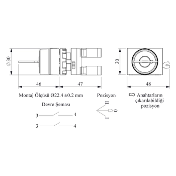 CM101AA30 22mm 1-0-2 Kal�c� Anahtarl� Buton EMAS