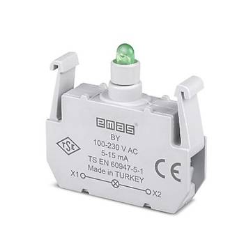 BY B-Serisi Butonlar iin 100-230VAC Yeil LED Konta EMAS
