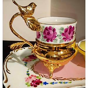 El Boyama Porselen Gold Zarfl� Tabaks�z Bordo G�ll� Fincan