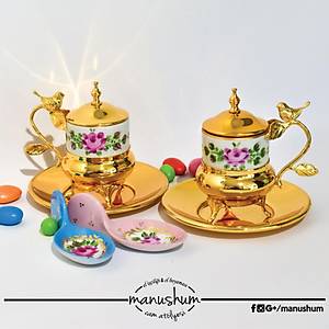 El Boyama Porselen Gold Zarfl� Fincan - Pembe �i�ekli