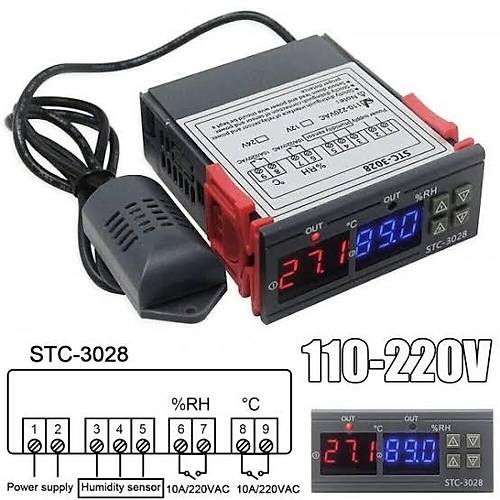 STC-3028 AC 110-220V LCD Ekranlý Nem Sýcaklýk Kontrol Modülü