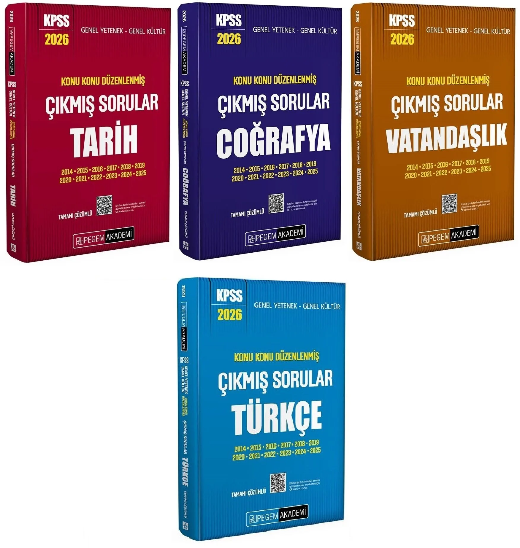 Pegem 2026 KPSS Tarih + Coğrafya + Vatandaşlık + Türkçe Çıkmış Sorular Konu Konu 4 lü Set Pegem Akademi Yayınları