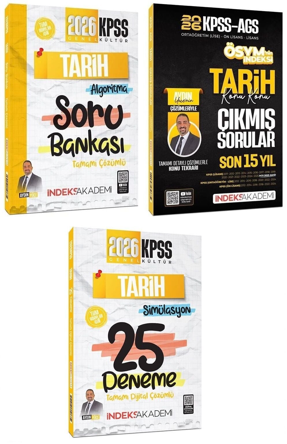 İndeks Akademi 2026 KPSS Tarih Algoritma Soru Bankası + Çıkmış Sorular + 25 Deneme 3 lü Set - Aydın Yüce