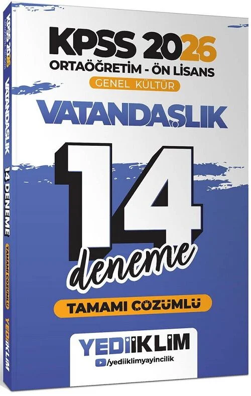 Yediiklim 2026 KPSS Lise Ortaöğretim Ön Lisans Vatandaşlık 14 Deneme Çözümlü Yediiklim Yayınları