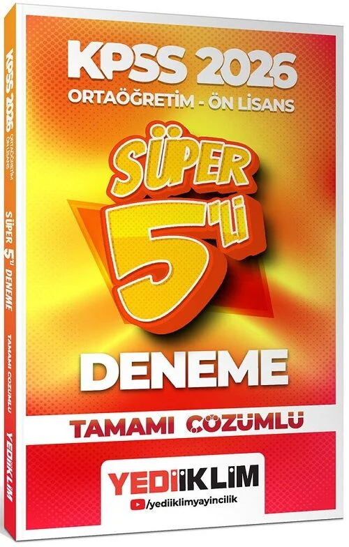 Yediiklim 2026 KPSS Lise Ortaöğretim Ön Lisans Süper 5 Deneme Çözümlü Yediiklim Yayınları