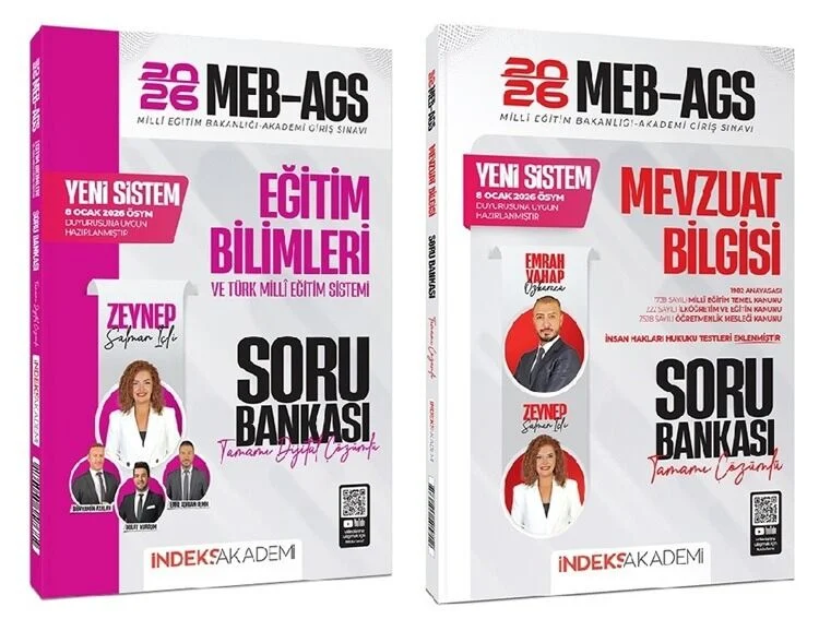 İndeks Akademi 2026 MEB-AGS Eğitim Bilimleri ve Türk Milli Eğitim Sistemi + Mevzuat Bilgisi Soru Bankası 2 li Set - Zeynep Salman İçli, Emrah Vahap Özkaraca İndeks Akademi Yayıncılık