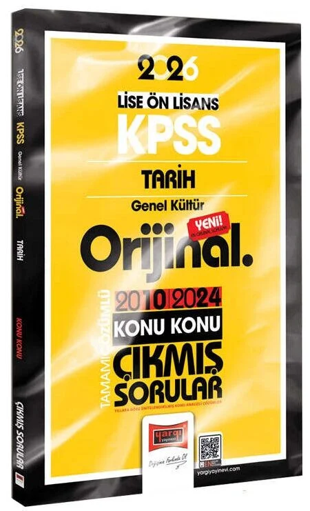 Yargı 2026 KPSS Lise Ön Lisans Tarih Orijinal Çıkmış Sorular 2010-2024 Çözümlü Yargı Yayınları