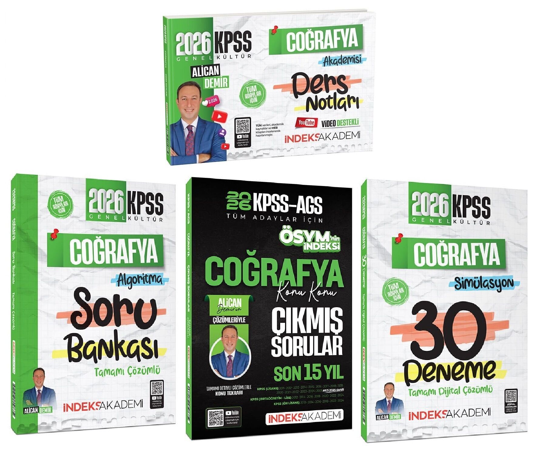 İndeks Akademi KPSS Coğrafya Ders Notları + Soru Bankası + Çıkmış Sorular + 30 Deneme 4 lü Set - Alican Demir İndeks Akademi Yayıncılık
