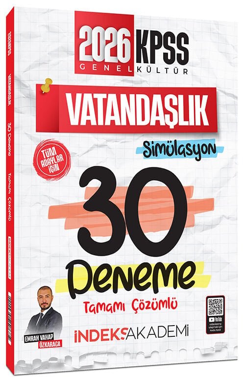 İndeks Akademi 2026 KPSS Vatandaşlık Simülasyon 30 Deneme Çözümlü - Emrah Vahap Özkaraca