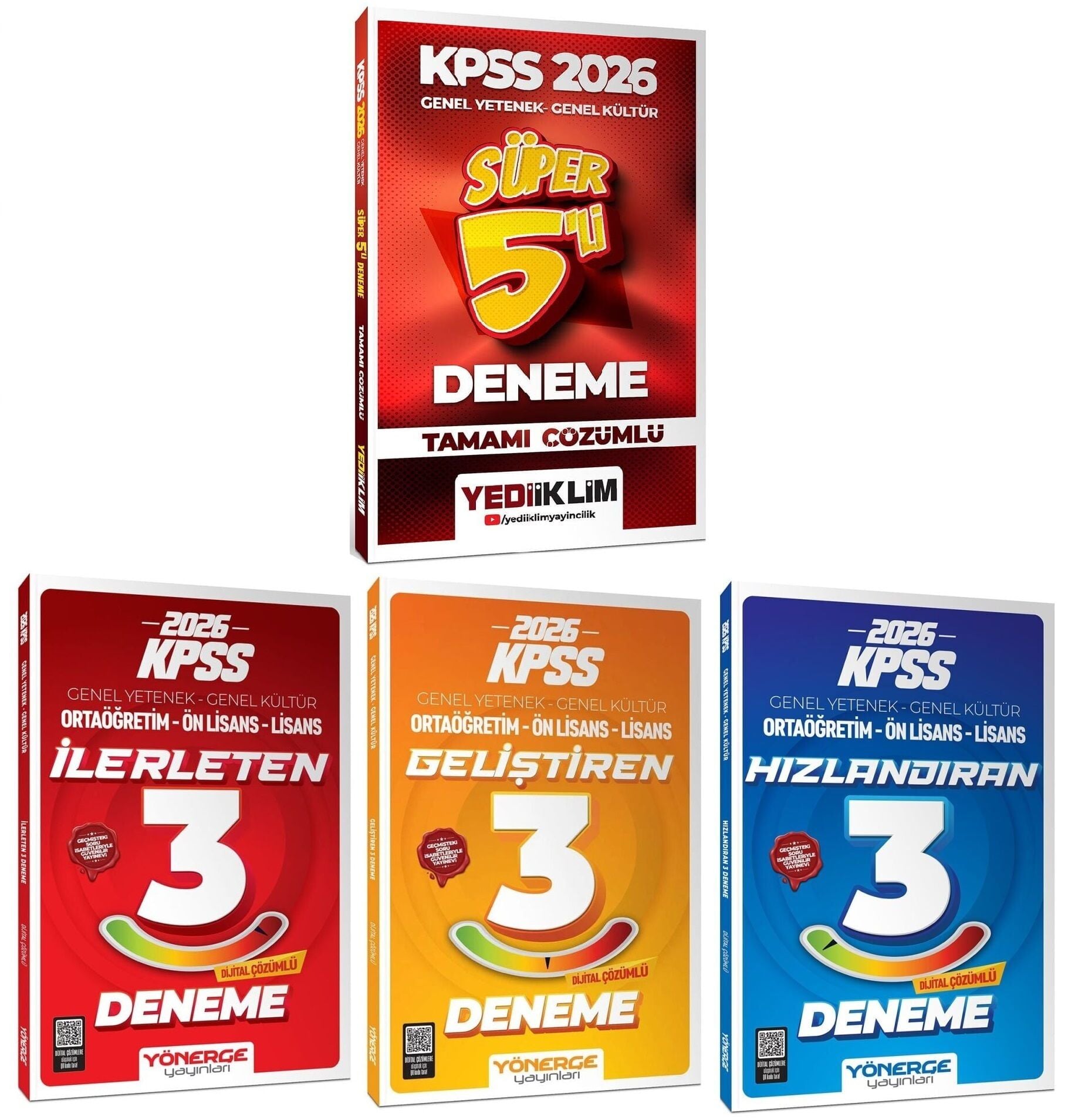 Yediiklim + Yönerge 2026 KPSS Genel Yetenek Genel Kültür 5 + 9 Deneme 4 lü Set Yediiklim + Yönerge Yayınları
