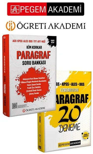 Pegem + Öğreti KPSS MEB-AGS ALES DGS Kim Korkar Paragraf Soru Bankası + Ezberbozan 20 Deneme 2 li Set Pegem + Öğreti Akademi Yayınları