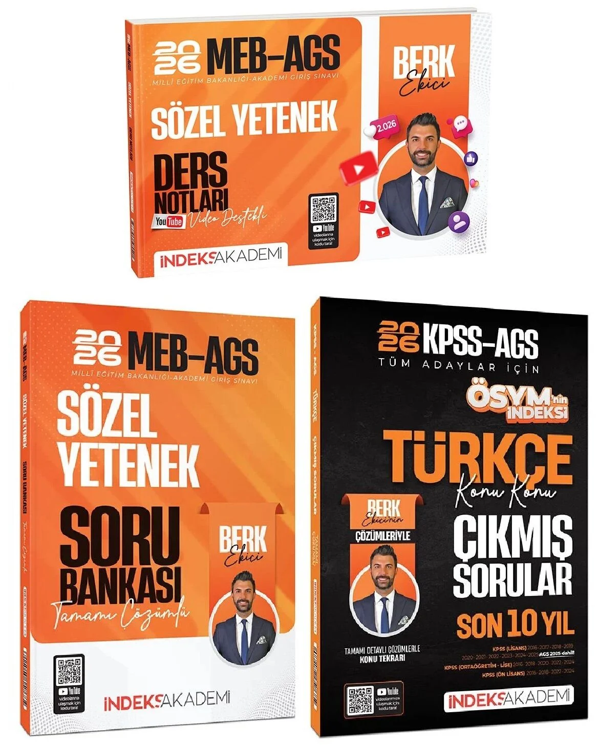 İndeks Akademi 2026 MEB-AGS Sözel Yetenek Video Ders Notları + Soru Bankası + Çıkmış Sorular 3 lü Set - Berk Ekici İndeks Akademi Yayıncılık