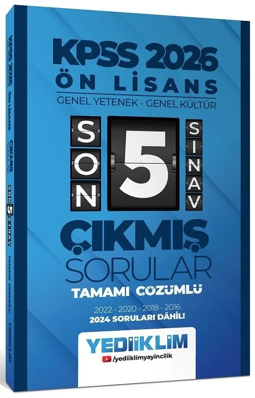 Yediiklim Yayınları 2026 KPSS Ön Lisans Çıkmış Sorular Son 5 Sınav Çözümlü