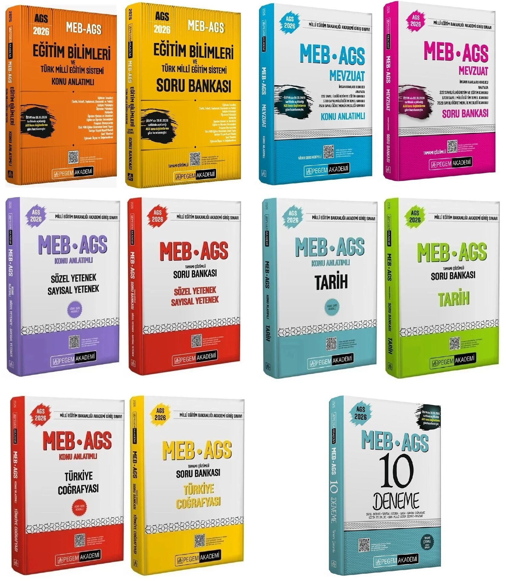 Pegem MEB-AGS Tüm Dersler Konu Anlatımlı + Soru Bankası + 10 Deneme 11 li Set Pegem Akademi Yayınları