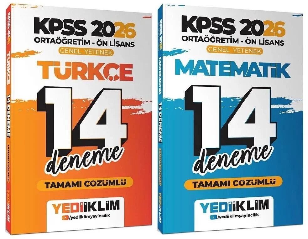 Yediiklim 2026 KPSS Lise Ortaöğretim Ön Lisans Türkçe + Matematik 14+14 Deneme 2 li Set